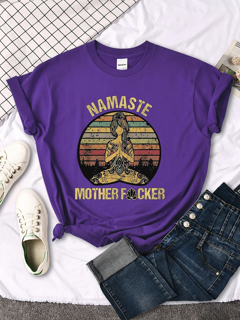 Namaste Mother Explicit Pattern T-shirt O-neck Creative T Shirts Breathable Crop Top Sport T Shirt
