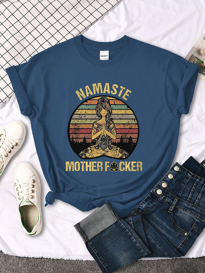 Namaste Mother Explicit Pattern T-shirt O-neck Creative T Shirts Breathable Crop Top Sport T Shirt