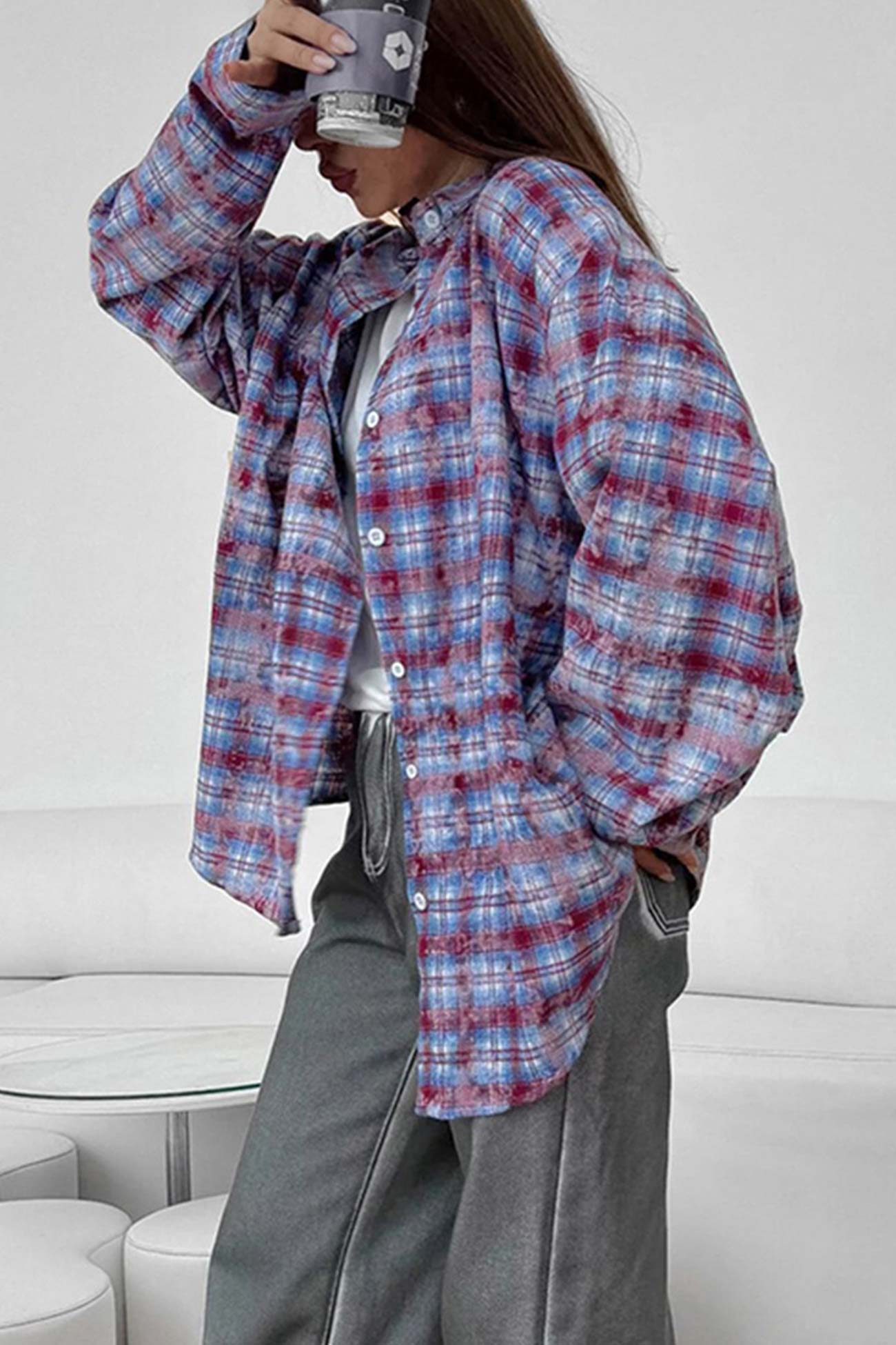 Plaid Oversized Blouse