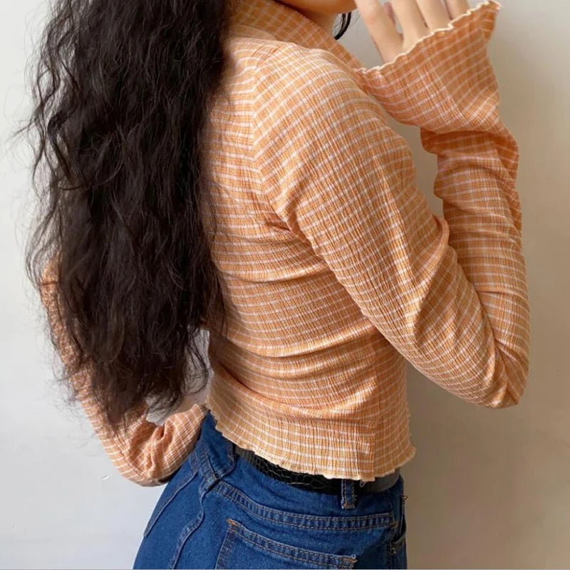 Plaid Long Sleeve Blouse