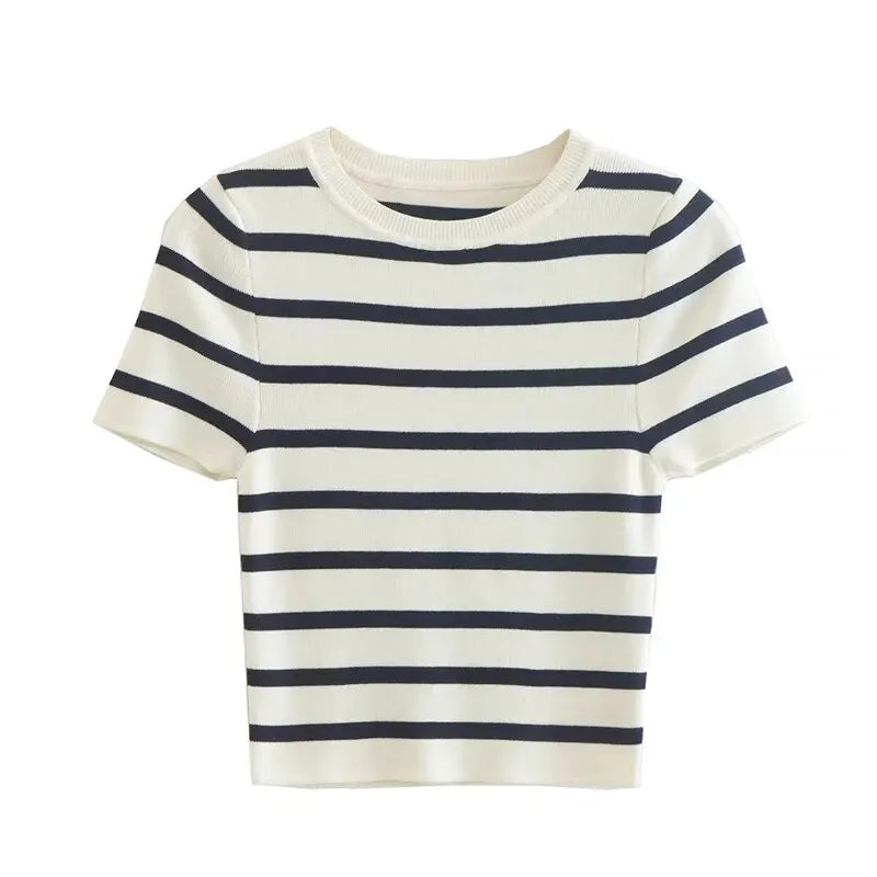 Stripped Cropped Slim Knitted Short Sweet Sweater