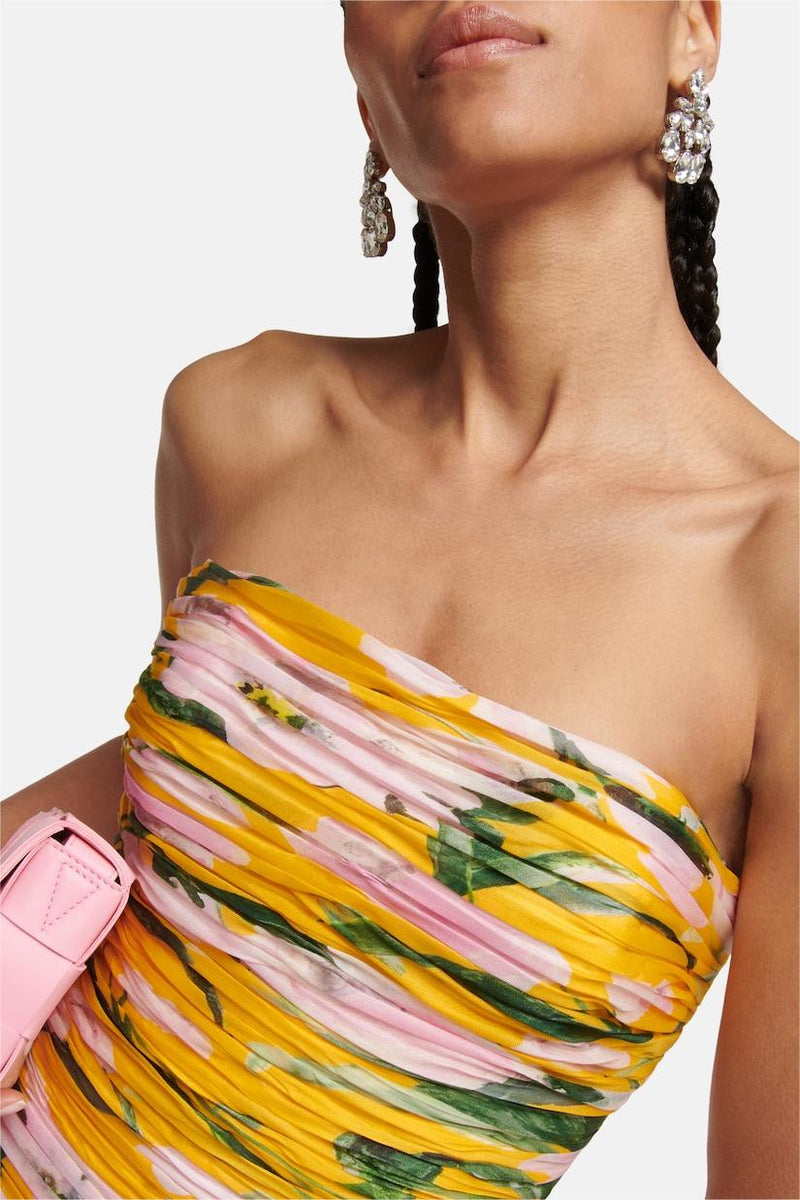 Ruched Strapless Midi Dress