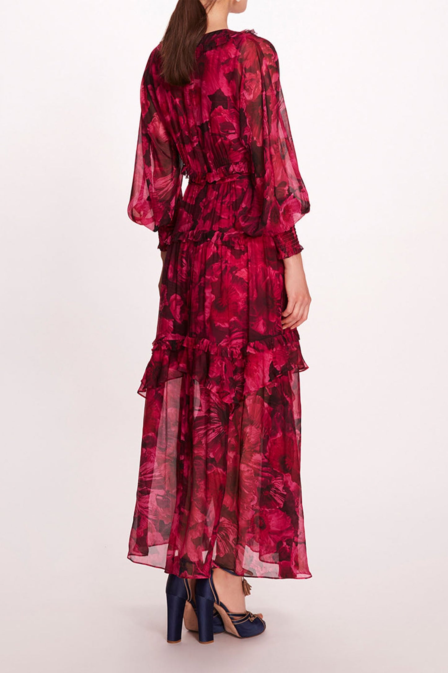 Ruffle Lantern Sleeve Midi Dress