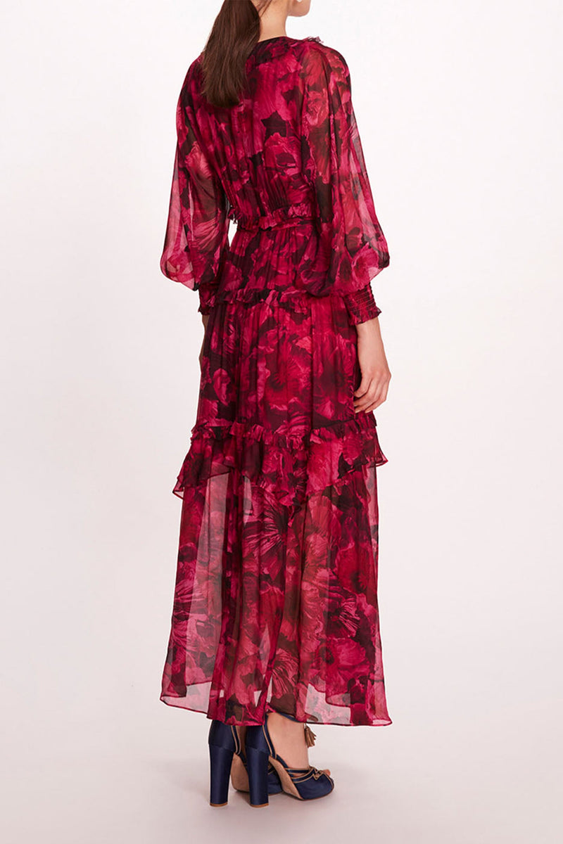 Ruffle Lantern Sleeve Midi Dress