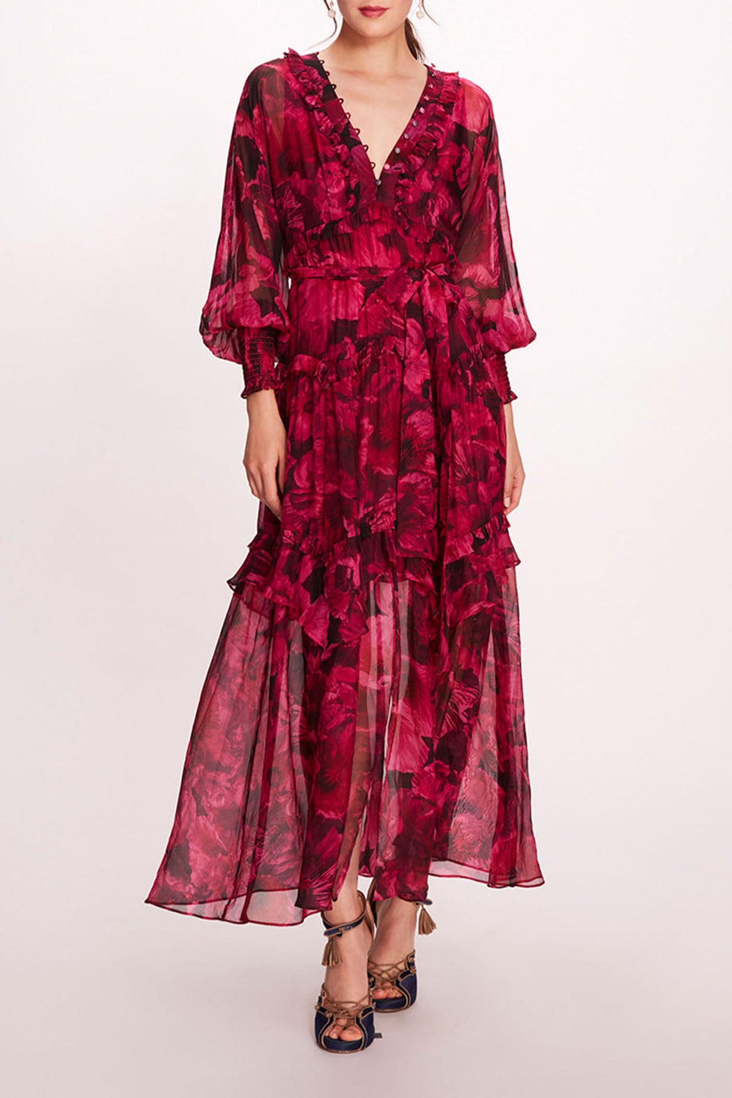 Ruffle Lantern Sleeve Midi Dress