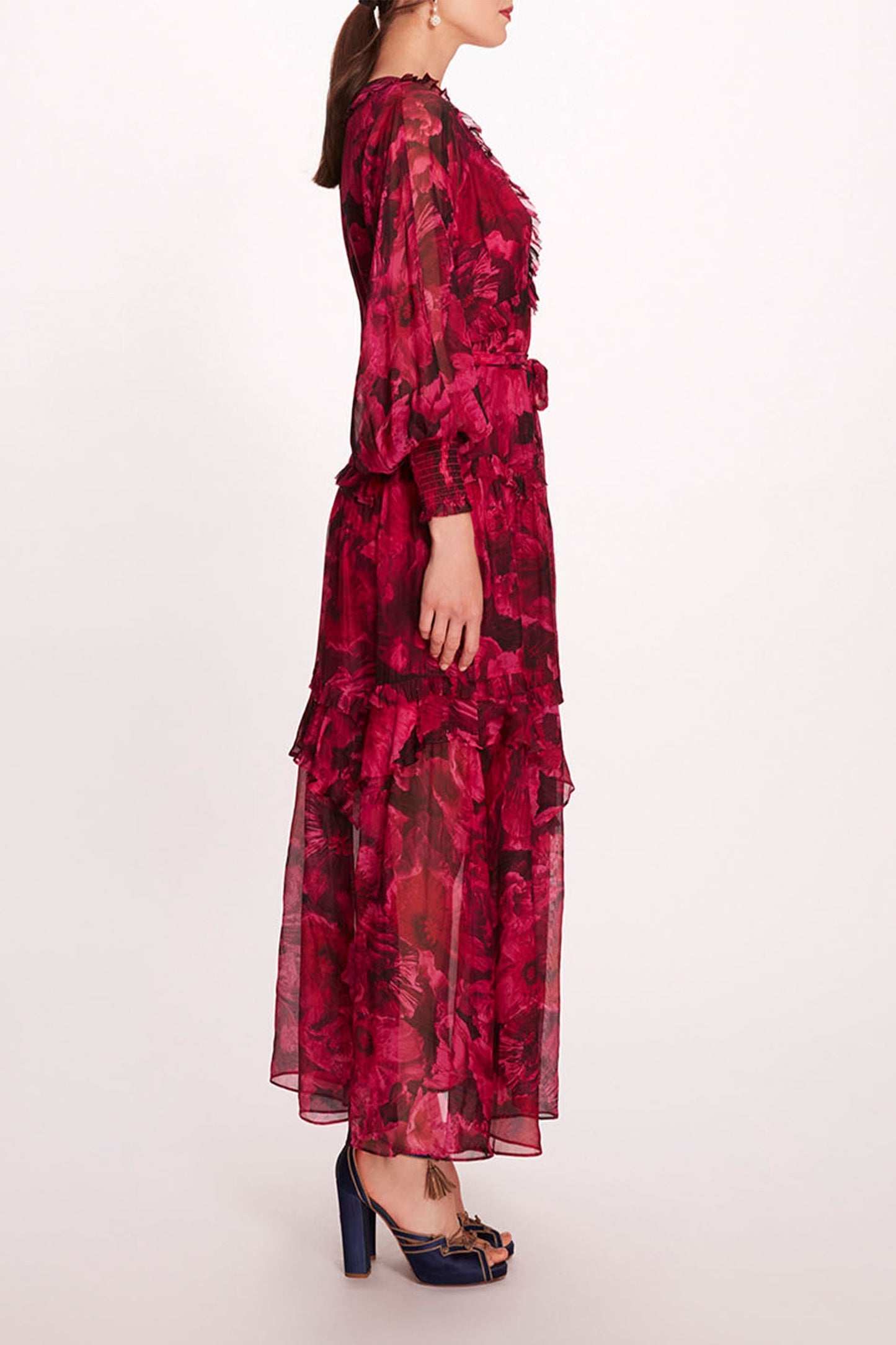 Ruffle Lantern Sleeve Midi Dress