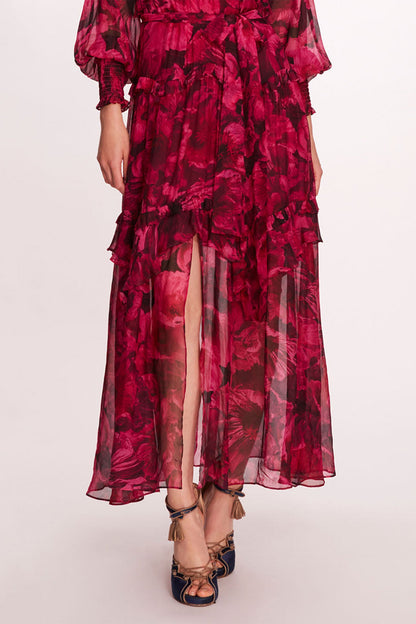 Ruffle Lantern Sleeve Midi Dress