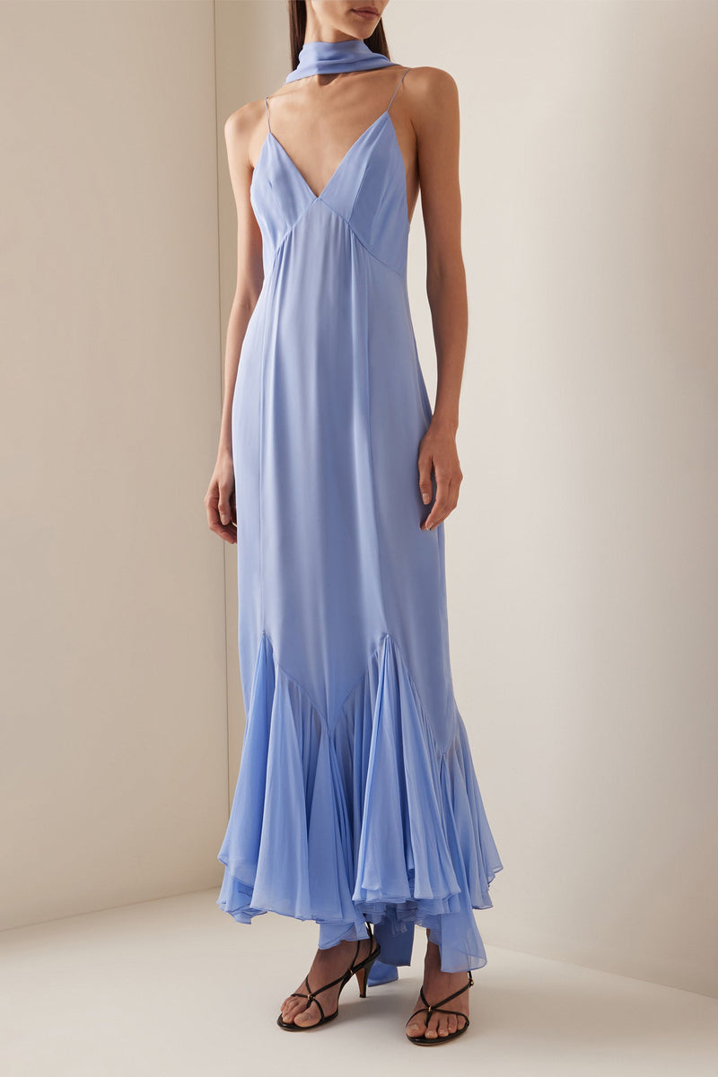 Frill Backless Slip Midi Dress