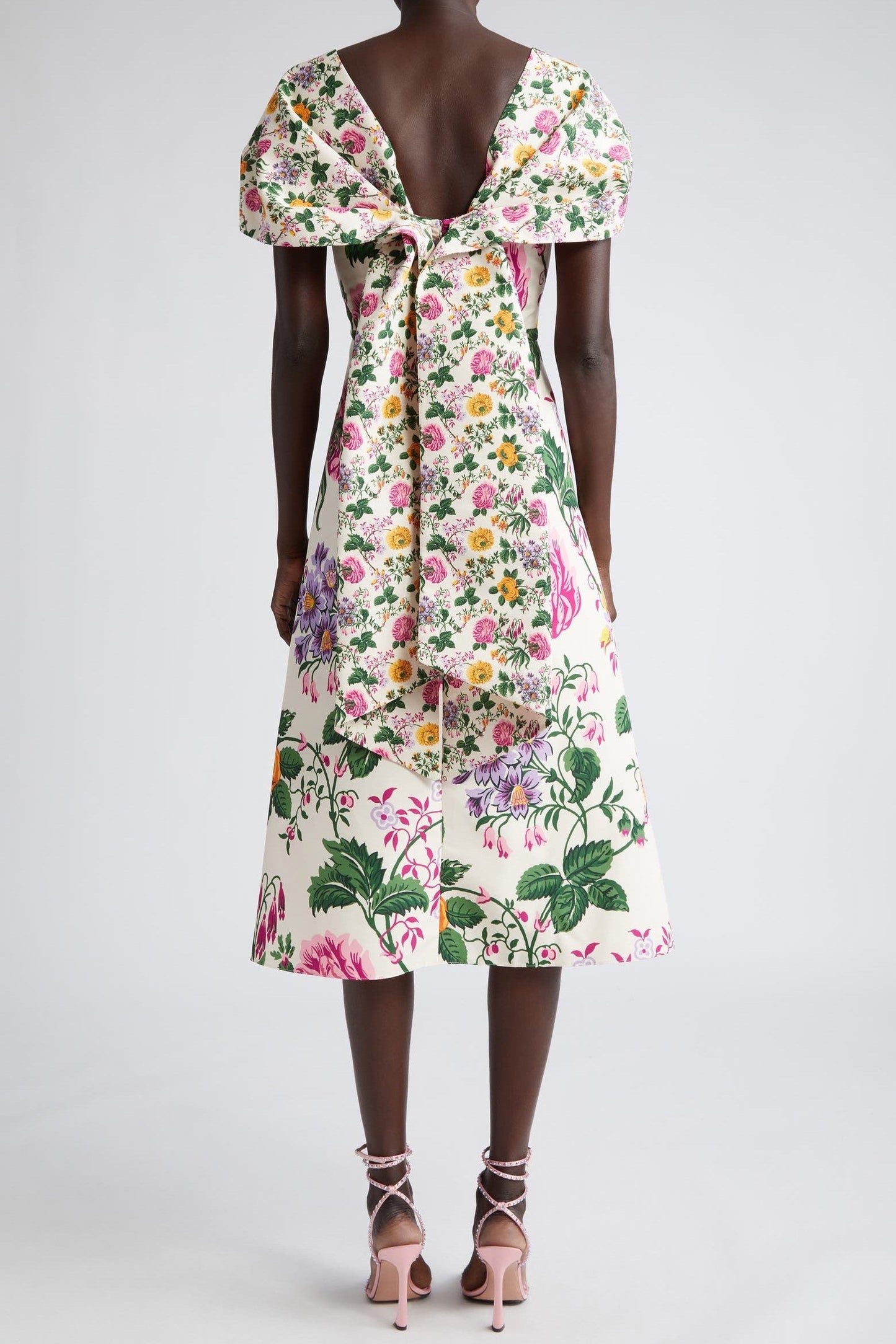 Bow Draped Short Sleeve Midi Dress
