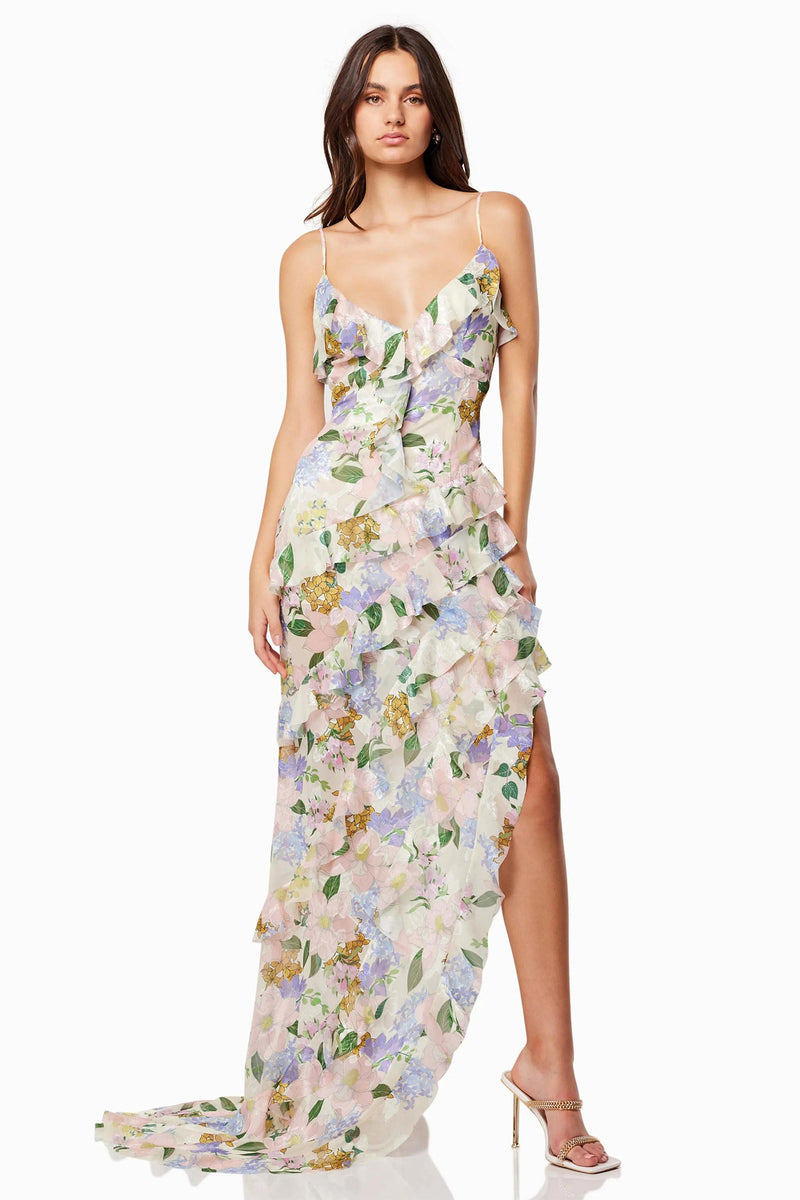 V-neck Frill Slip Maxi Dress