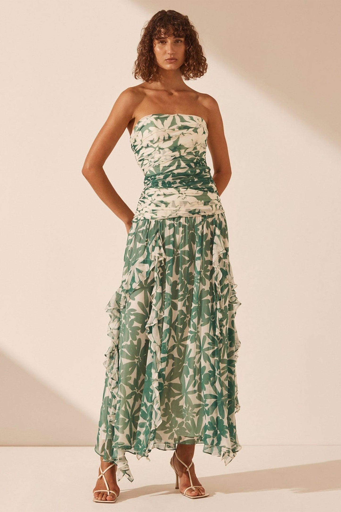 Ruched Strapless Midi Dress