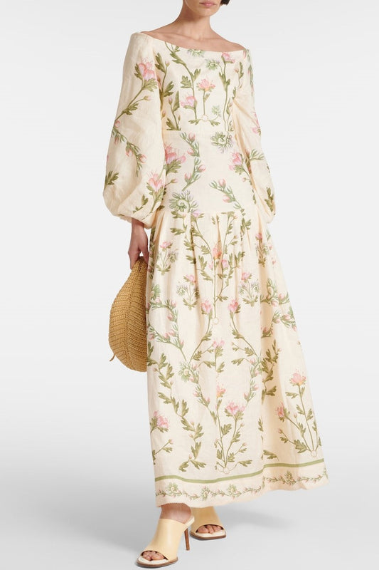 Lantern Sleeve Off-shoulder Maxi Dress