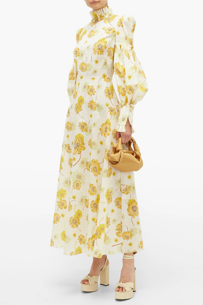 Stand Collar Lantern Sleeve Maxi Dress
