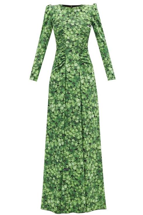 Botanical Print Long Sleeve Round Neck Maxi Dress