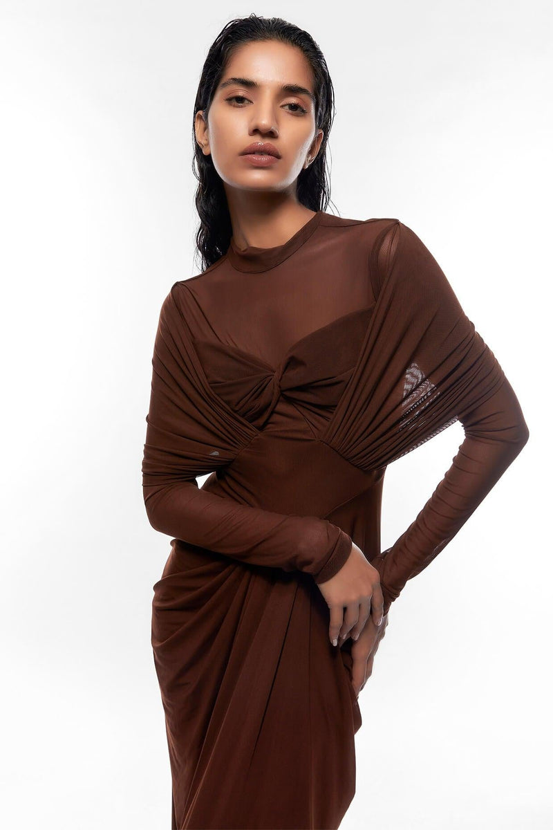 Jersey Ruched Long Sleeve Maxi Dress