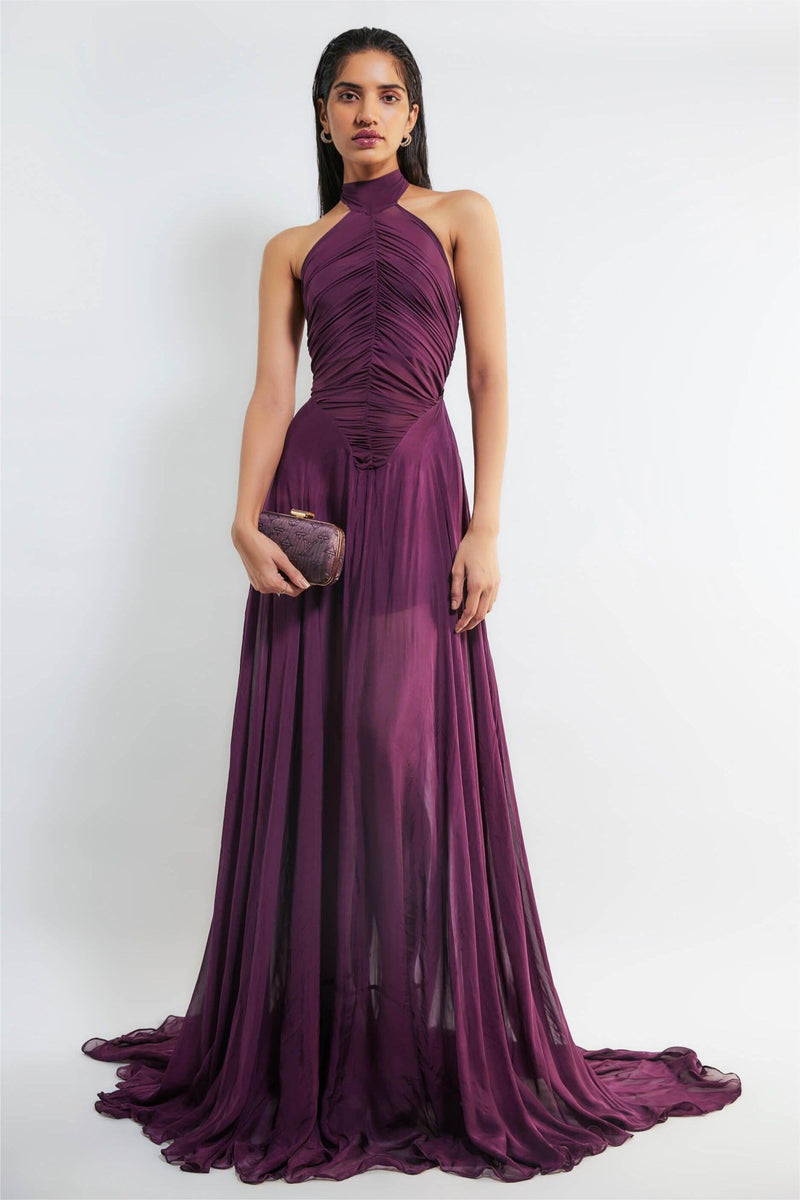 Halter Neck Ruched Maxi Dress