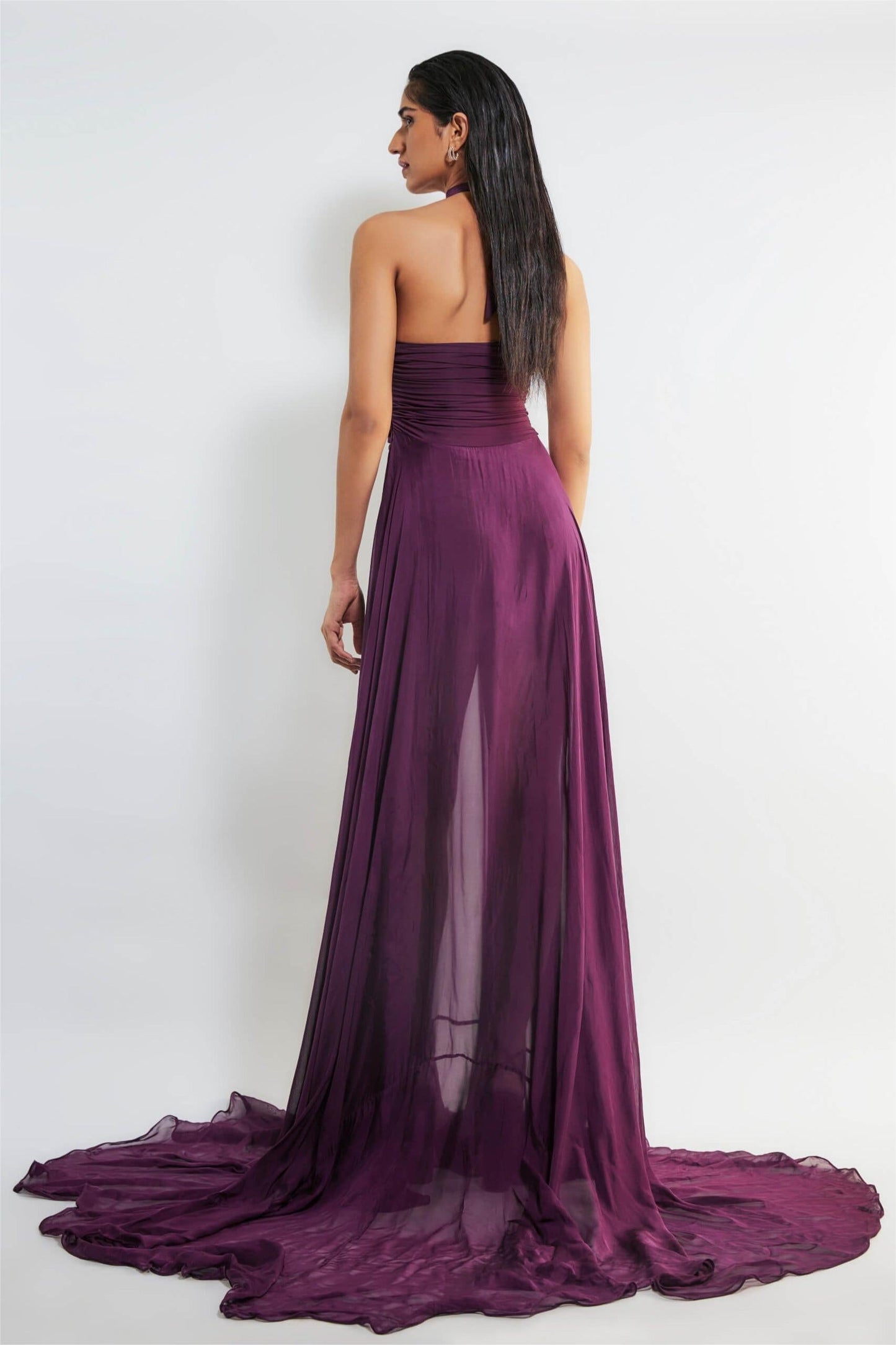 Halter Neck Ruched Maxi Dress