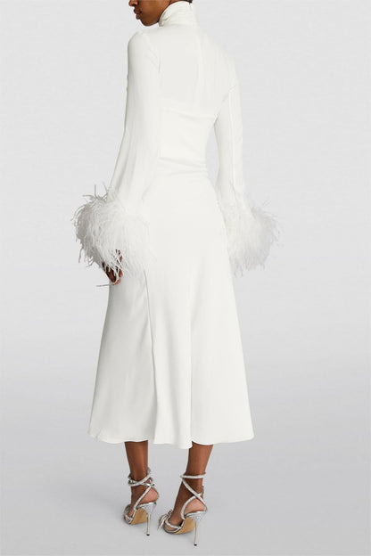 Feather High Neck Midi Dress