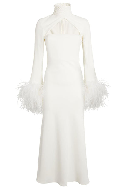 Feather High Neck Midi Dress