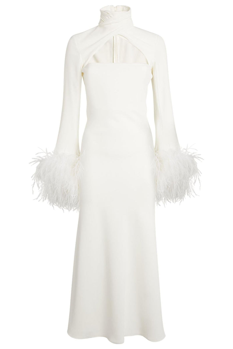 Feather High Neck Midi Dress