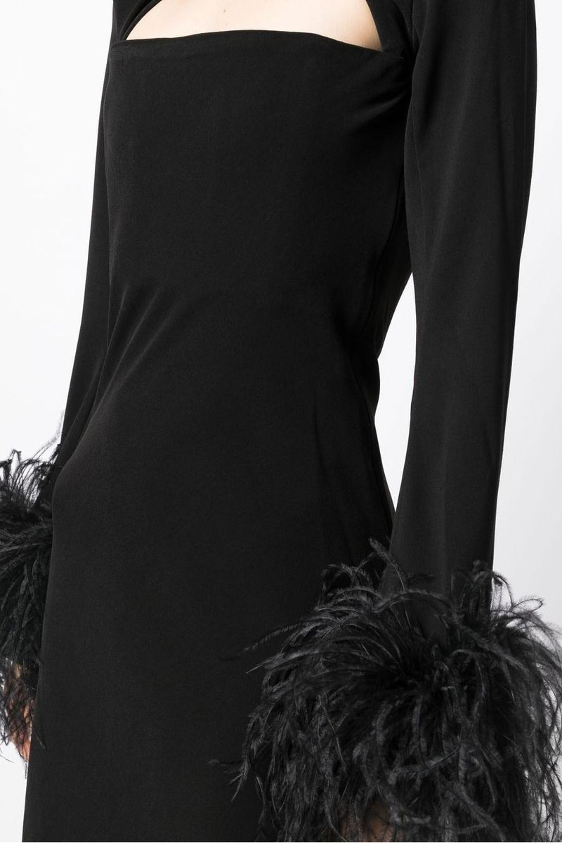 Feather High Neck Midi Dress Black