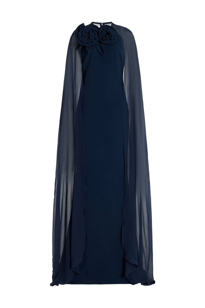 3d Flower Chiffon Cape Maxi Dress