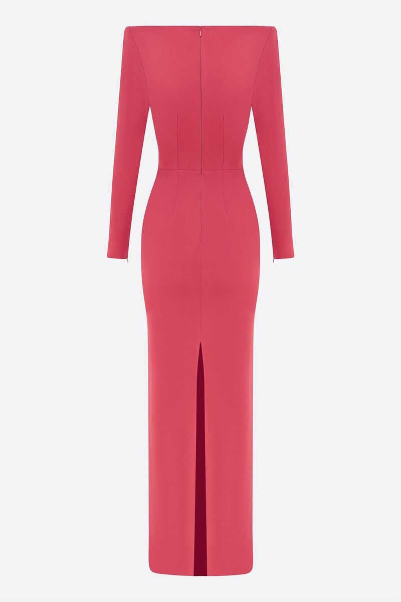 Satin Square Collar Long Sleeve Maxi Dress