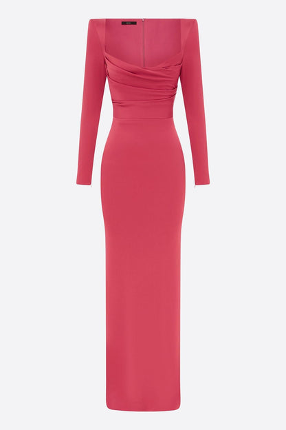 Satin Square Collar Long Sleeve Maxi Dress