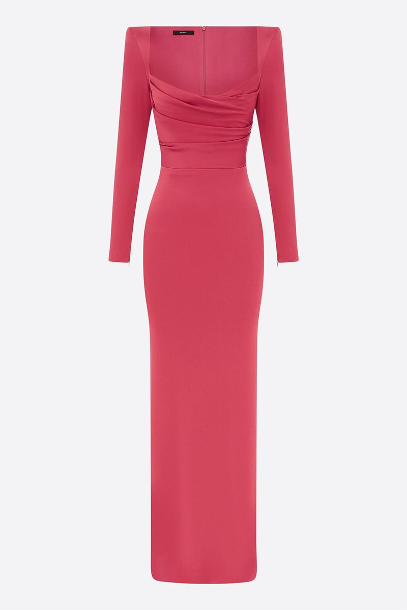 Satin Square Collar Long Sleeve Maxi Dress
