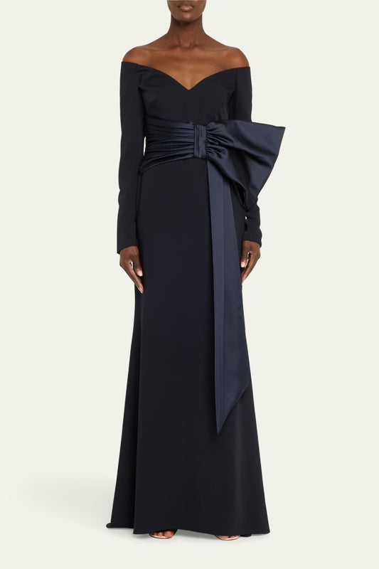 Bow Long Sleeve Off-shoulder Maxi Dress