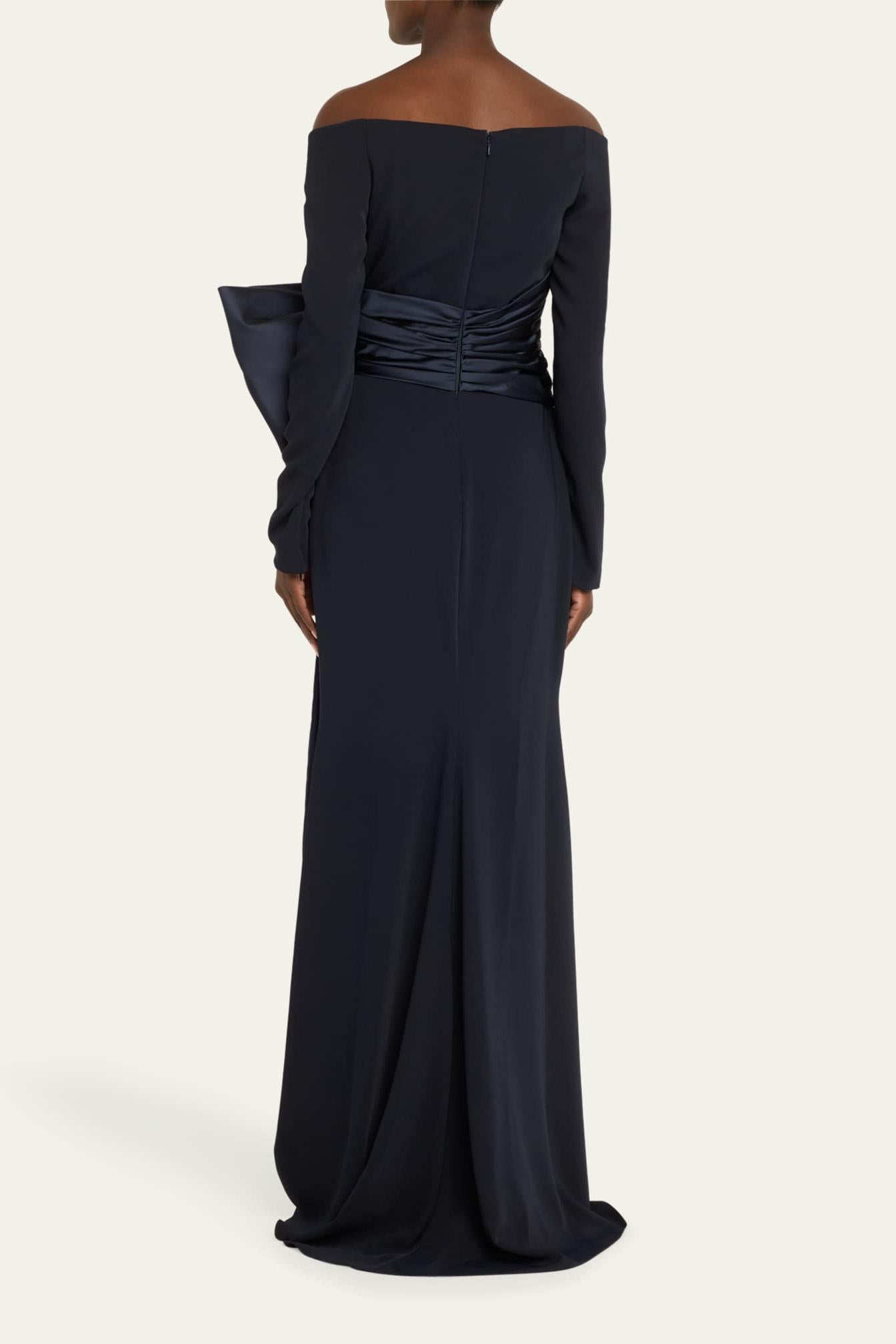 Bow Long Sleeve Off-shoulder Maxi Dress