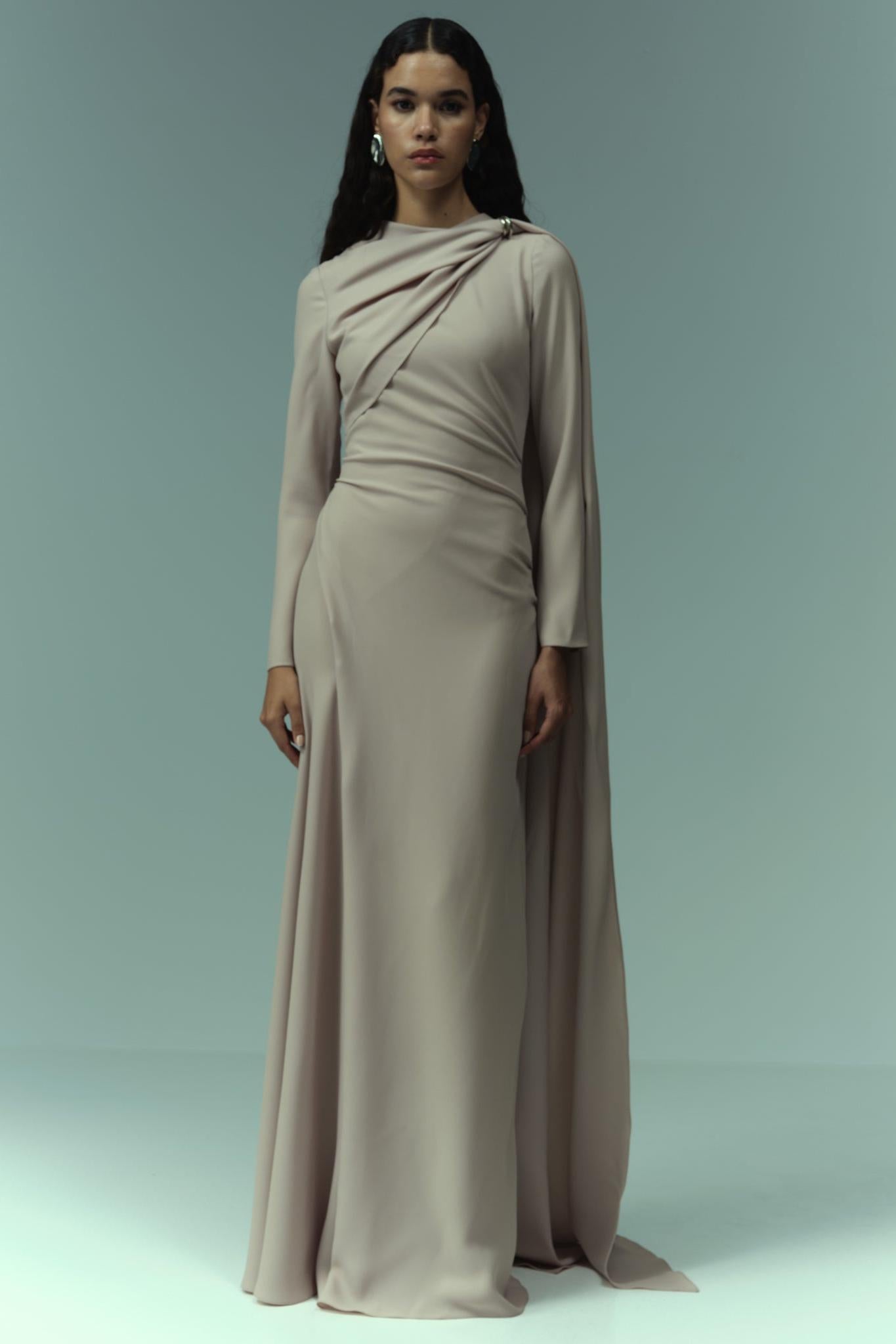 Long Sleeve Cape Maxi Dress