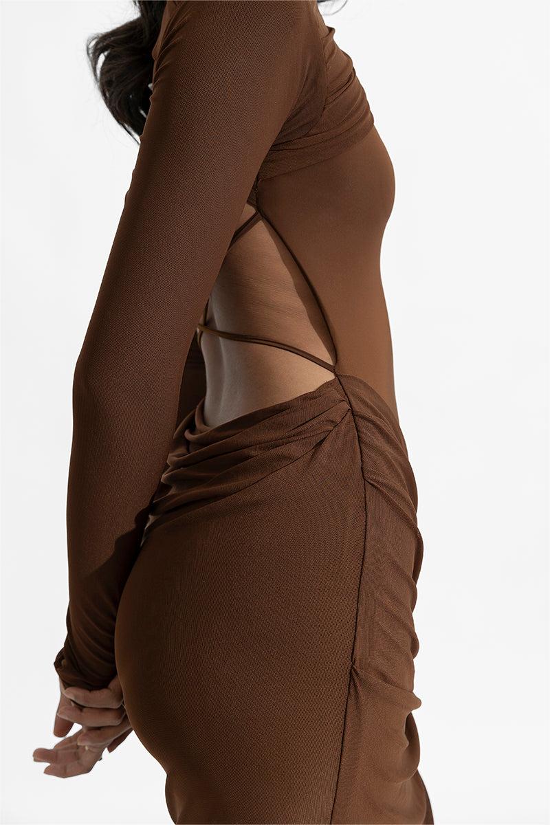 Gathering Long Sleeve Maxi Dress