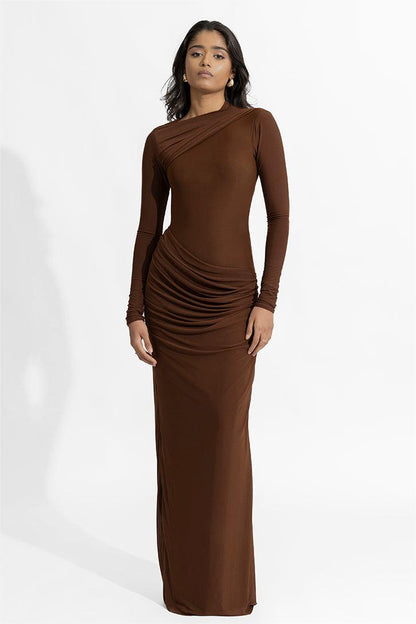 Gathering Long Sleeve Maxi Dress