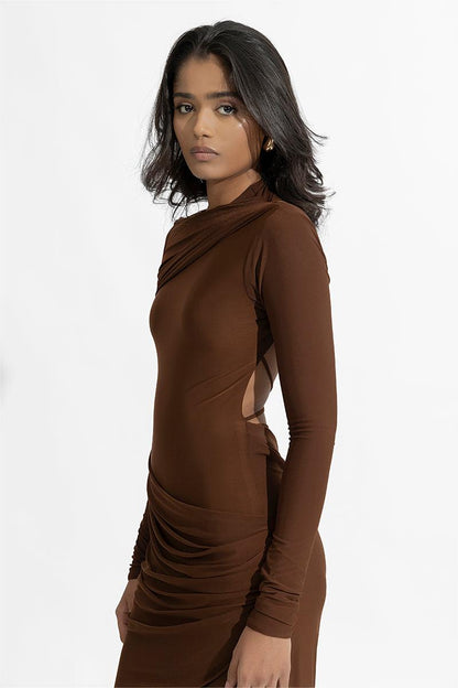 Gathering Long Sleeve Maxi Dress