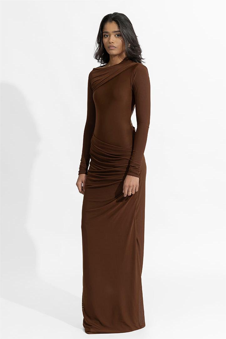Gathering Long Sleeve Maxi Dress
