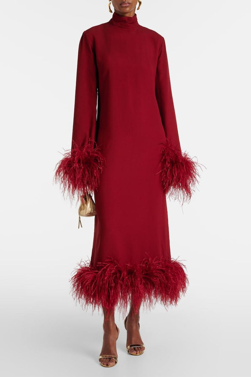 Feather Long Sleeve Midi Dress