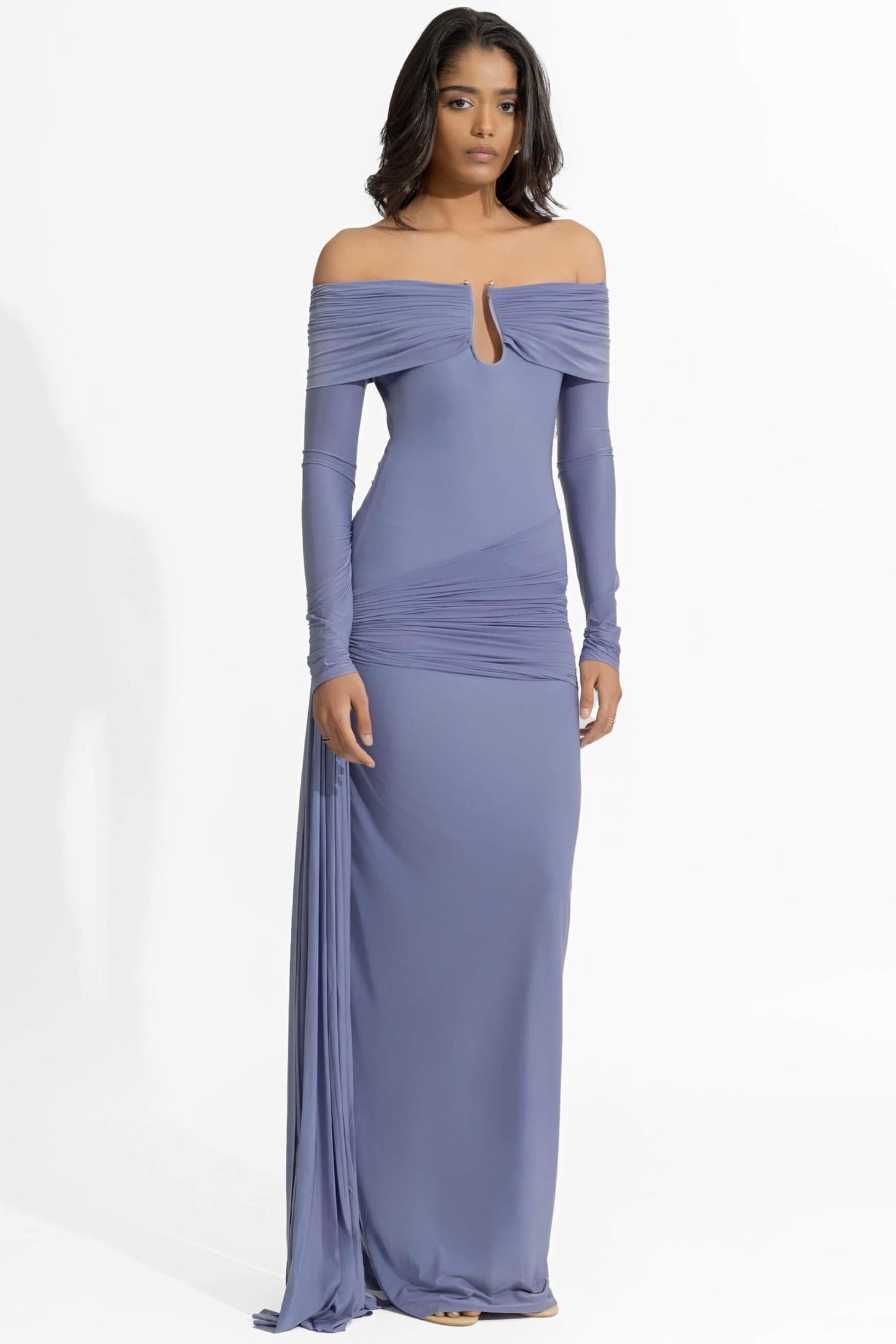 Ruched Off-shoulder Maxi Dress