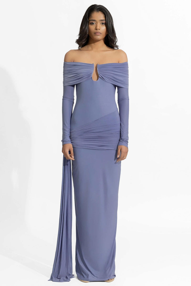 Ruched Off-shoulder Maxi Dress
