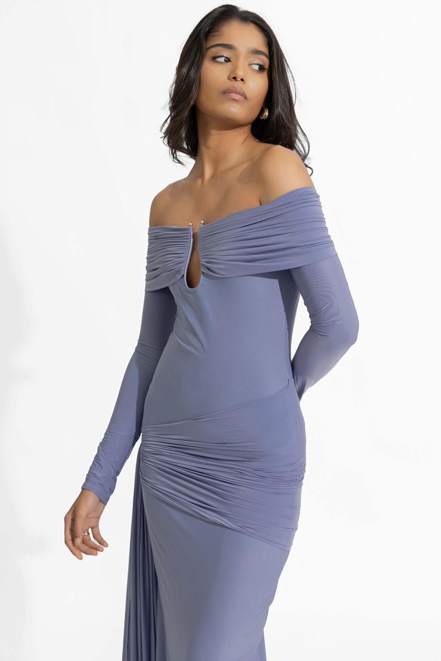 Ruched Off-shoulder Maxi Dress