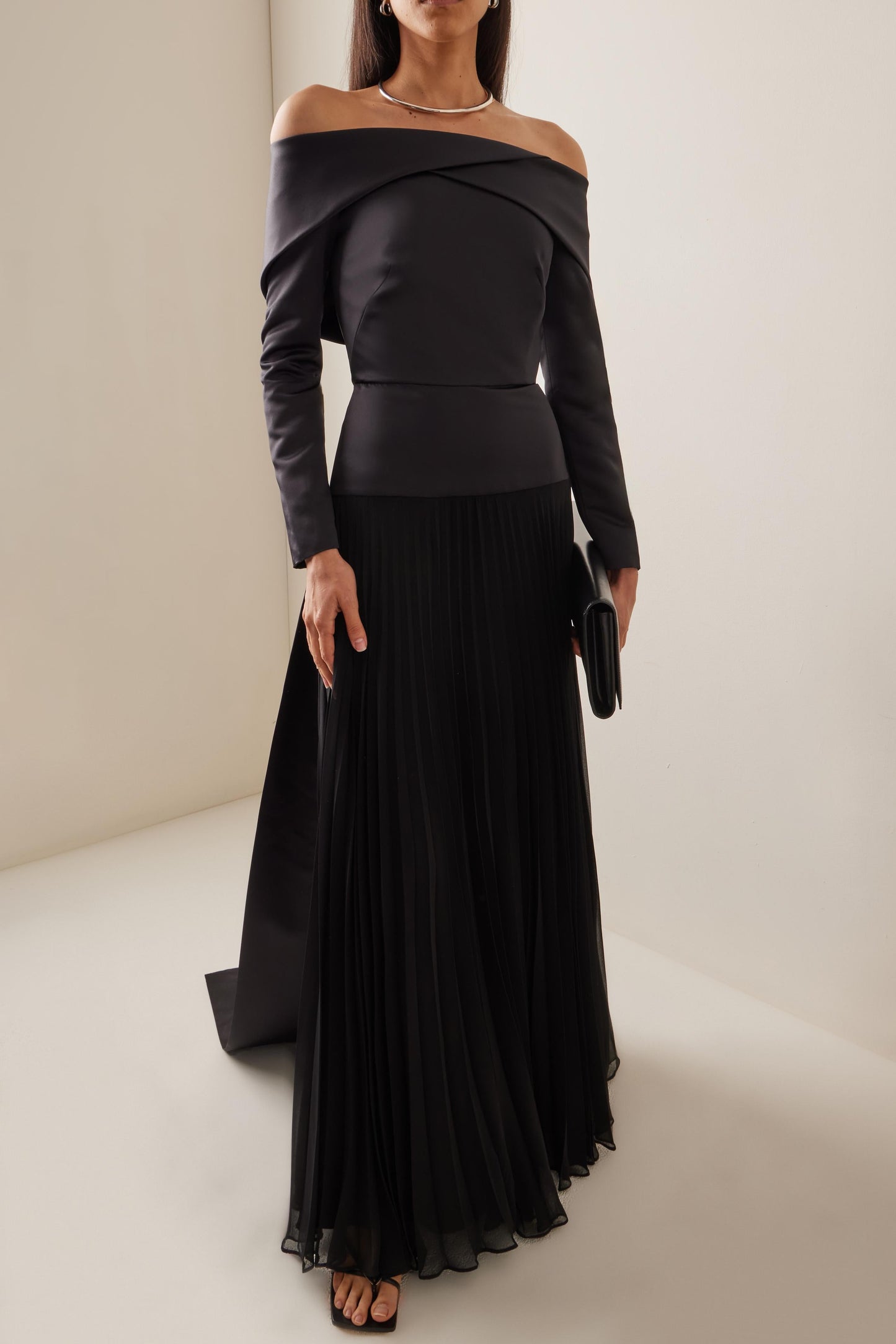 Pleated Off-shoulder Maxi Dress