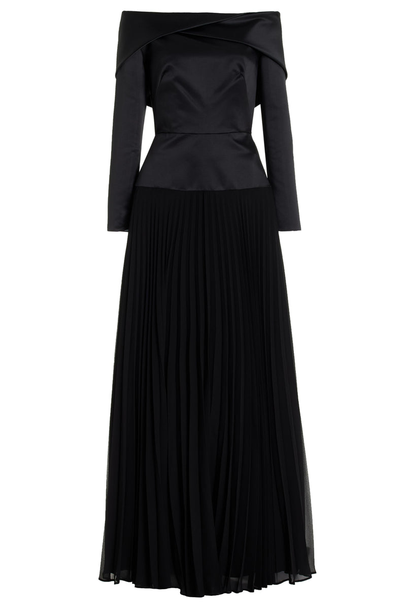 Pleated Off-shoulder Maxi Dress
