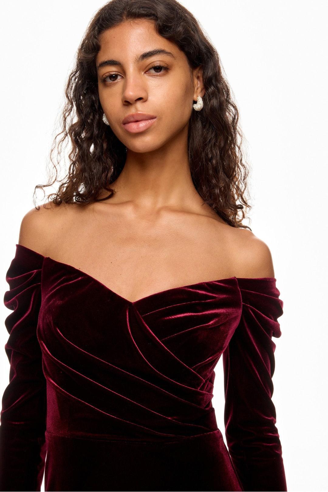 Velvet Off-shoulder Maxi Dress