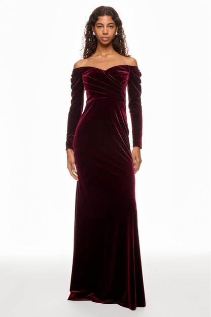 Velvet Off-shoulder Maxi Dress