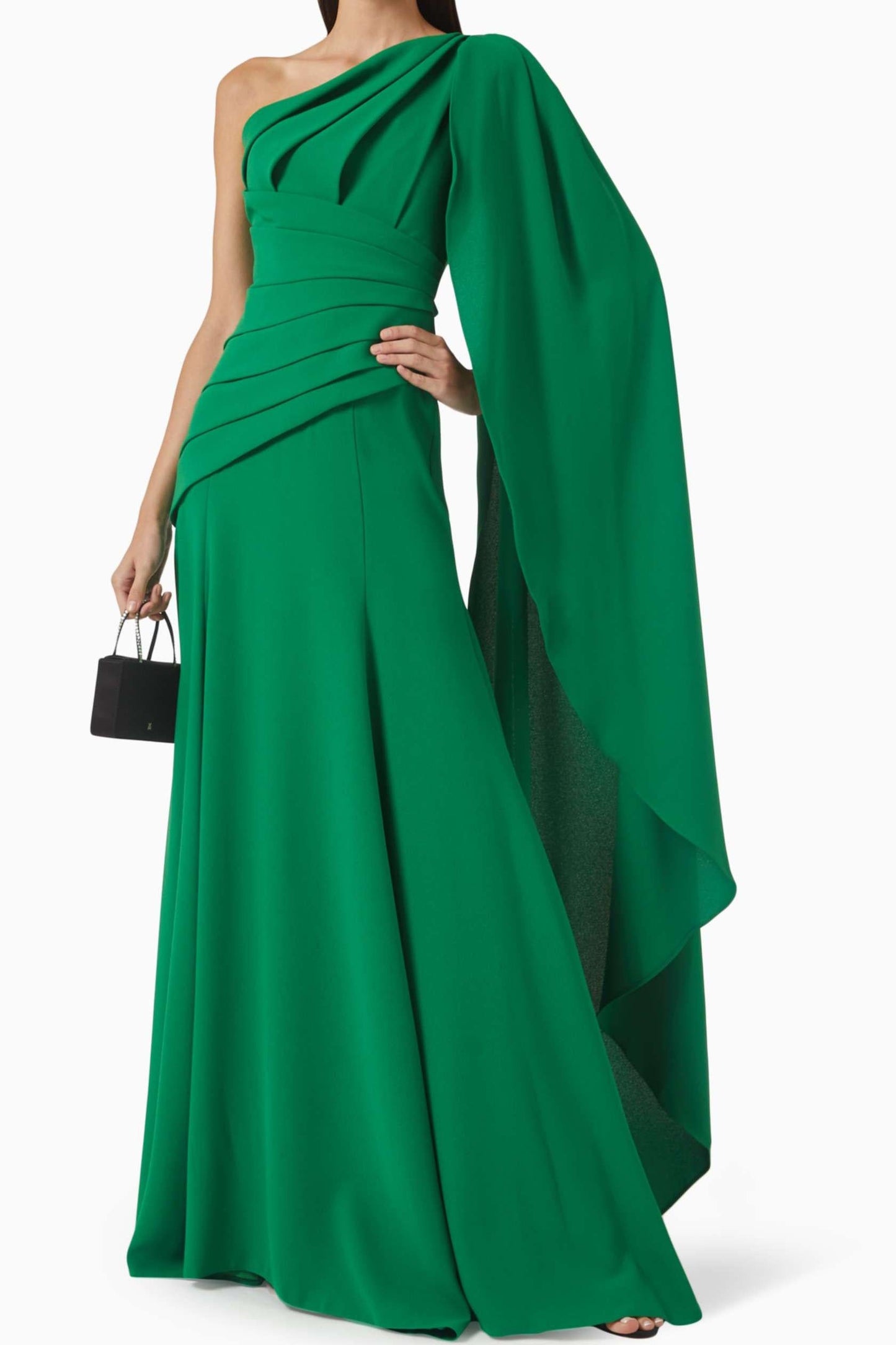Sleeveless Ruched Cape Maxi Dress