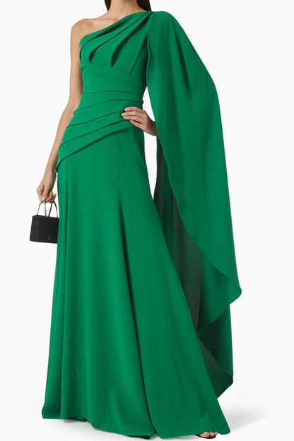 Sleeveless Ruched Cape Maxi Dress