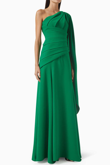Sleeveless Ruched Cape Maxi Dress