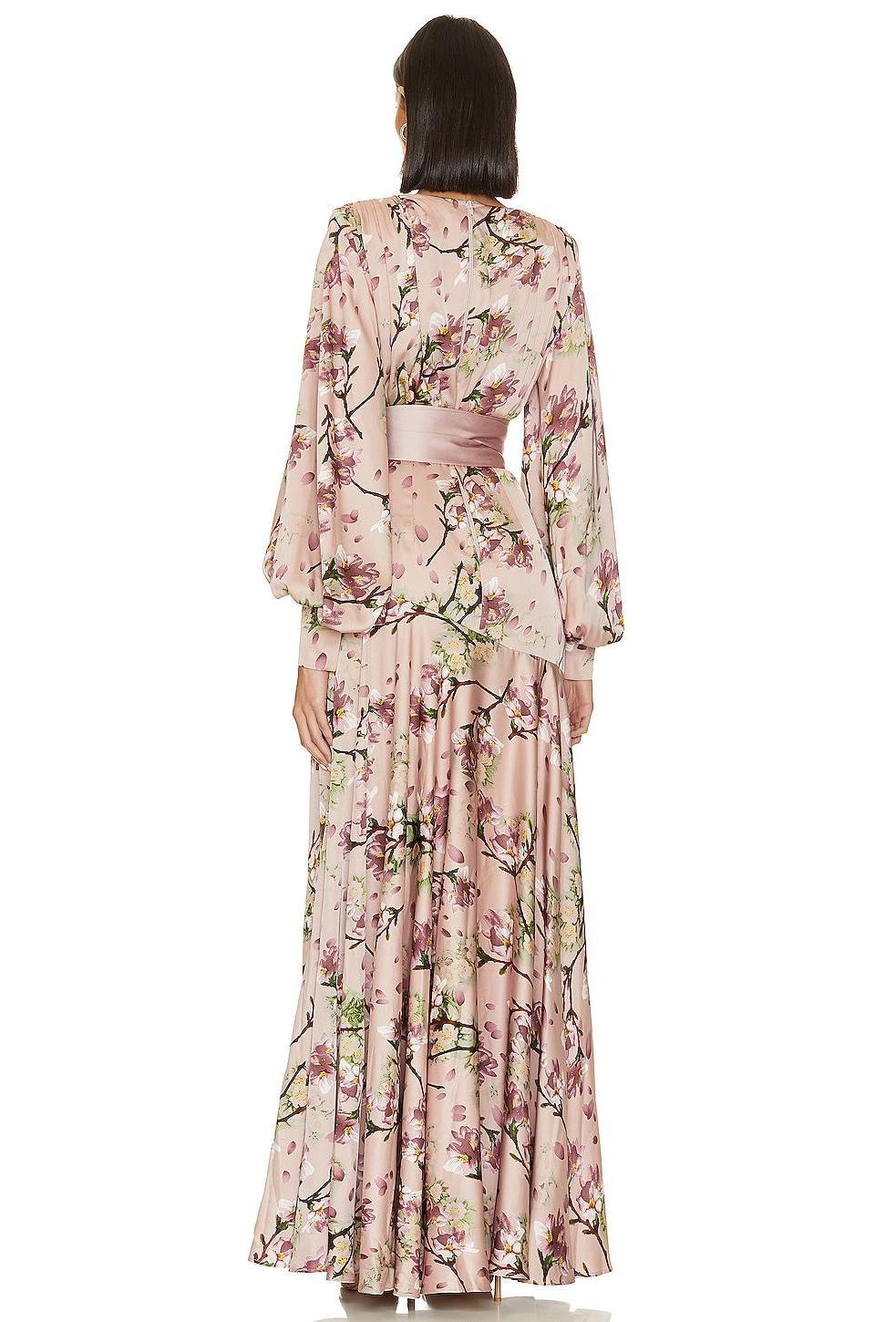 Satin V-neck Lantern Sleeve Maxi Dress