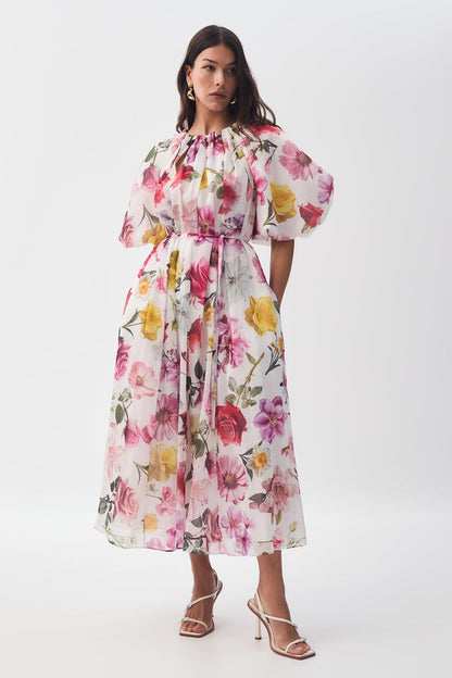 Raglan Sleeve Round Neck Midi Dress