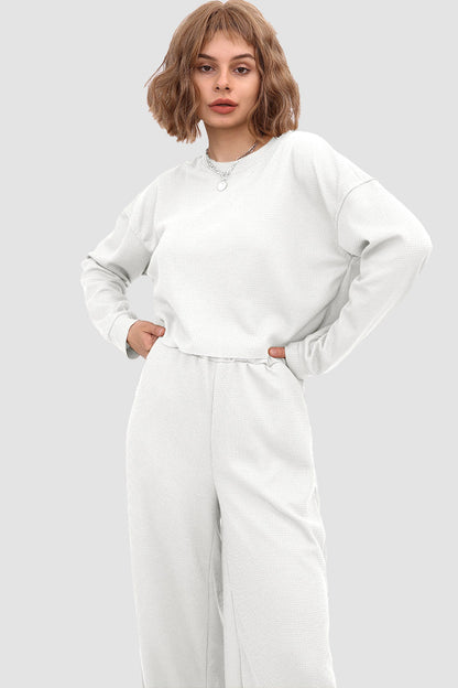 Waffle Pullover Top & Knit Wide Pants